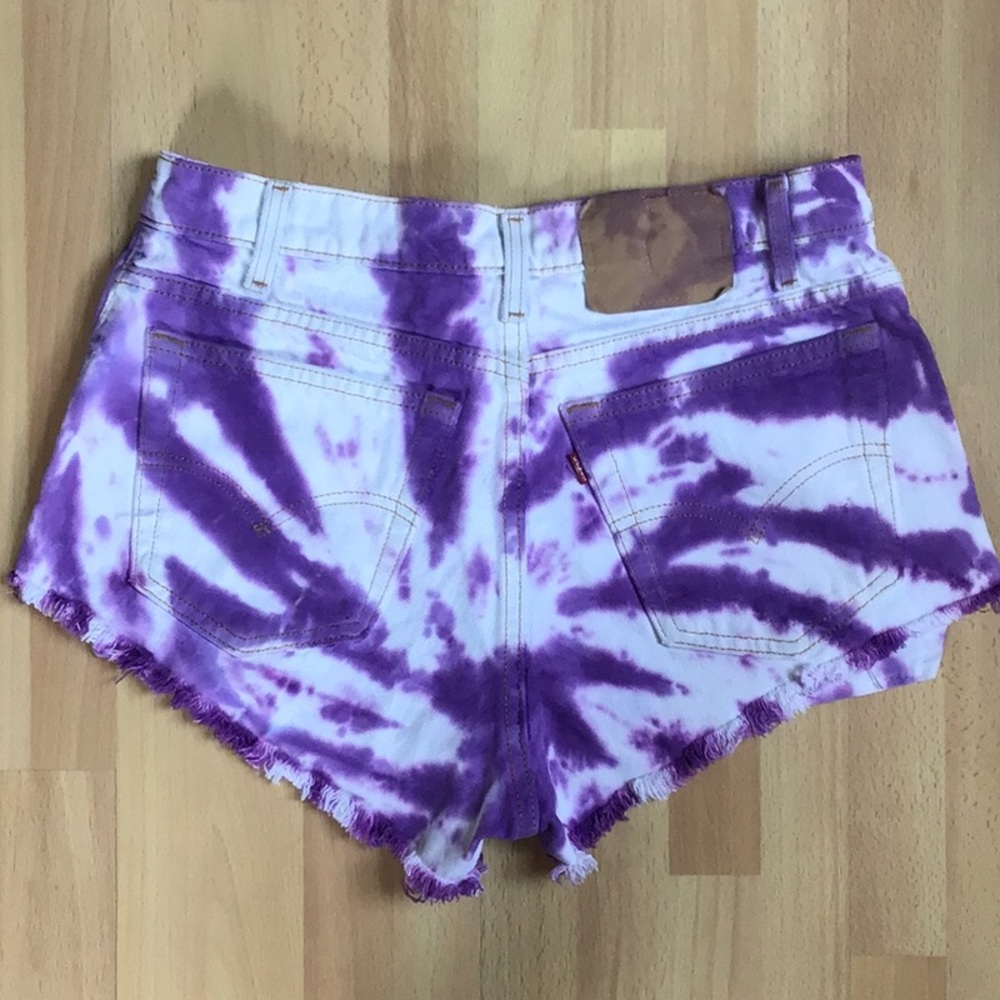 Levi’s RCYCLD Purple tie dye denim cutoff shorts